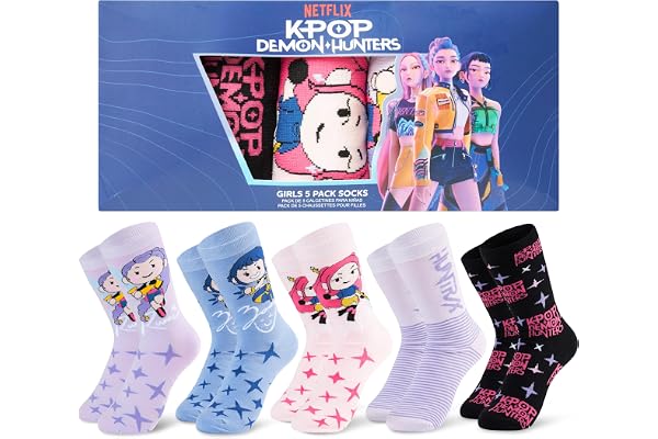 Get Trend Huntrix Kpop Demon Hunters strumpor för flickor och flickor, 5 | Roliga, färgglada strumpor med Rumi, Zoey och Mira design, bekväma och andningsbara, present till flickor