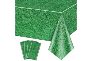 QUERICKY 4 Pack Green Grass Tablecloths, 220x130cm Grass Pattern Table Cover Golf Tennis Football Field Table Cloth for Sports Theme Parties Supplies Sports Event Decorations