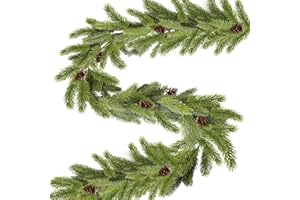 ROLLWAY Tannengirlande Künstlich Grün 195cm, Künstliche Tannengirlande Spritzguss Tannenzweige Girlande Zeder Tannen Zederngirlande Deko Weihnachten Tannengrün Winter für Treppe, Kamin und Party