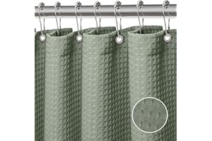 FIISAYL Gofre Cortina de Ducha para Bañera Cortinas Baño Tela Impermeable Poliéster con 12 Ganchos Lavable a Máquina 183 x 183 cm(Verde)