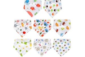 welsberg 8 Baby Bandana Bibs, 100% Organic Cotton Dribble Bibs for Boys and Girls 0-36 months, Unisex Absorbent Bibs with Press Studs for Drooling Teething Feeding Nursing