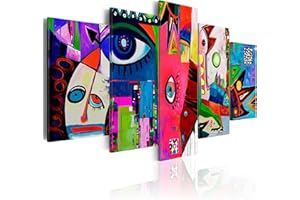 CUADROS B&D XXL murando Cuadro en Lienzo Abstracto 225x112 cm Impresión de 5 Piezas Material Tejido no Tejido Impresión Artística Imagen Gráfica Decoracion de Pared colorido ojos Arte a-A-0113-b-n
