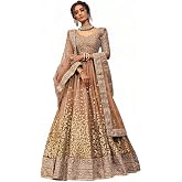 Zeel Clothing Women's Net Semi Stitched Dori & Sequins Embroidered Lehenga Choli With Dupatta Salwar Suit Material (3600-Desi