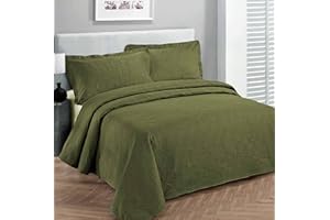 FANCY LINEN Fancy Collection 3pc Luxury Bedspread Coverlet Embossed Bed Cover Solid Olive Green New Over Size King/california King 300cm x 270cm