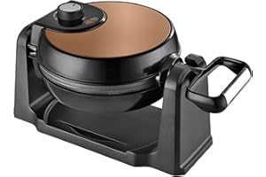 Team Kalorik Gaufrier Électrique Tournant en Inox, 1000 W, Plaques Rondes, Noir/Cuivre, TKG WM 1050 CO