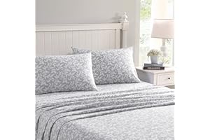 Laura Ashley Sheets - Set copripiumino in flanella di cotone, colore: grigio pastello