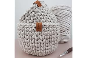 LIDAM 2 Körbe häkeln aus Baumwollgarn| Häkelset für Anfänger +Videoanleitung | Baumwollstrickschlauch, Häkelnadel, Lederettiketten, einfaches Häkeln für Anfänger (beige)