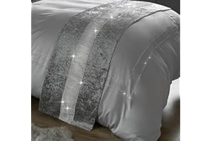 Red Rainbow Diamante & Crushed Velvet Bed Runner Sparkle Silver/Grey