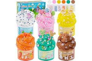 LAWOHO Kit di 6 uova di Pasqua preriempite con burro e slime e graziosi componenti aggiuntivi, morbidi e antiaderenti, per feste di compleanno, per ragazze e ragazzi