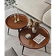 Vanpoo 2-Piece Mid Century Modern Round Walnut Coffee Table Set for Living Room,Easy Assembly Nesting Coffee Tables,Small Circle Coffee Side Tables for Sofa Bedside Office Balcony