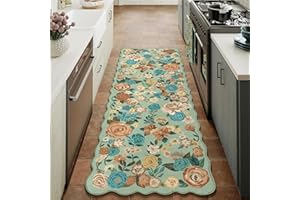 HUGEAR Alfombra Larga Pasillo Verde Antideslizante Lavables en Lavadora Carpete Cocina Comedor Habitacion Tapetes Moderno Flor Pelo Corto Tapete 60x240cm