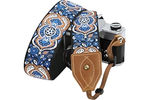 Padwa Lifestyle Pasek do aparatu – 5 cm szeroki klasyczny vintage szalony koń sztuka skóra bydlęca bawełna haftowana uniwersalne paski na ramię i crossbody na szyję dla fotografów prezent i wszystkie