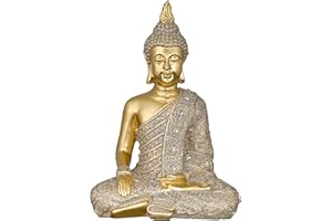 TERESA'S COLLECTIONS Meditating Buddha Garden Ornaments Outdoor, Golden Buddha Statues Zen Decor Serene Resin Decorative Sculpture for Miniature Garden Decorations, 10.8inch Tall