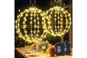 ‎JOOMER Joomer Weihnachtsbeleuchtung Außen Batterie Hängende LED Kugel Lichter Timer 33cm 144 LED und 28cm 120 LED Leuchtkugel Weihnachtsdeko Außen 8 Modi Wasserdichte für Garten Party Innen(2 Stück,Warmweiß)