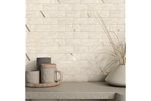 VAOVI Selbstklebende Fliesen 3d Mosaikfliesen aus Ziegeln Küchenrückwand Selbstklebend Marmor Fliesenaufkleber Steinoptik Aufkleber Fliesen Duschwand(10 Stück,Creme)