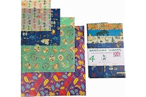 Beeswax Wraps |UK HANDMADE |Random Colours | BEE Zero Waste| GOTS Organic cotton | reusable washable food storage (Pack of 4)