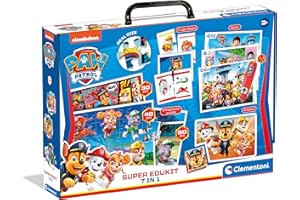 CLEMENTONI - 18112 – Super Edukit 7 in 1 – Paw Patrol (3 Puzzles von 30, 48 und 60 Stück, 6 Würfel, EIN Memo, EIN Domino und 12 Quiz-Karten) – Lernspiel 3 Jahre ie