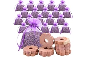 LUOJINYI Saquitos perfumados de lavanda para armario, 20 saquitos de lavanda y 10 unidades de madera de cedro antipolillas, bolsas de lavanda contra polillas para dormir y relajarse con aroma a