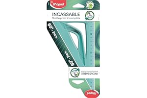 Maped - Équerre Incassable - Équerre 60° grand côté 21 cm - Toucher Soft - Équerre Scolaire Astucieuse avec 0 dans l’Angle Droit - Coloris Aléatoire Vert ou Bleu