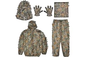 Morwealth 3D Ghillie Tarnanzug Dschungel Ghillie Suit, Leafy Suit für die Jagd, Jagdausrüstung einschließlich Jagdkleidung, Jagdhandschuhe, Leafy Gesichtsmaske und Tasche
