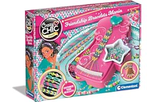 Clementoni Crazy Chic - Friendship Bracelets Mania, Kit Creativo per Bambini 7+ Anni per Creare Braccialetti dell'Amicizia con Telaio, Perline Colorate e Cordini Glam, Made in Italy, 18785