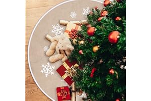 Tatuo Falda de Árbol de Navidad Falda de Árbol de Arpillera Impresa de Copo de Nieve Blanco Funda de Base de Árbol para Navidad Fiesta Decoraciones (100 cm)