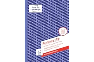 ‎AVERY ZWECKFORM AVERY Zweckform 1730 Rechnung (A5, 2x40 Blatt, selbstdurchschreibend mit farbigem Durchschlag, mit Netto- und Bruttobetrag, MwSt. uvm., zur Erfassung aller rechtlich erforderlichen Angaben) weiß/gelb
