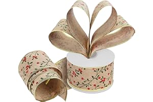 BELLE VOUS Cinta Tela Arpillera Navidad – 20 m x 6,3 cm Cintas Navideñas Tela Ancha con Alambre – Cinta Diseño Bayas Decorar Árbol de Navidad - Cinta Arpillera Envolver Regalos, Decoración Fiestas