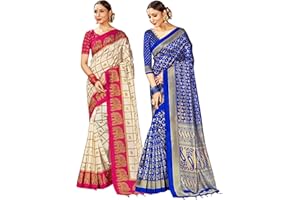 ELINA FASHION Paquete de dos sari para mujer Mysore Art Sari de boda india con estampado de seda || Diwali Gift Sari Combo