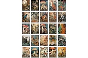 Artery8 50 Pcs Earthy Wild Nature Rustic Aesthetic Collage Kit Wall Art Prints A6 Set Pack 14.8 x 10.5 cm (5.8 x 4.1) Fungi Flowers Trees Botanical Room Decor Poster