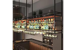 RAJYQODIS Estante Colgante del Vino, Estante Colgante del Cristal del Vino del Metal, sostenedor del almacenaje del Vino de la exhibición de la Barra de 2 Niveles, para Cocina y Bares (Negro, 160cm)