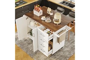 Huayz Carrello da cucina, isola da cucina, armadio da cucina, armadio a buffet, carrello da pranzo pieghevole, con ruote, cassetti e porta asciugamani, porte, 128 x 71 x 93 cm