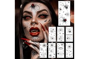 COKTAK 8 Blätt Halloween Tattoos Spinnen Tattoo Gesicht Spinnentattoos 3D Realistisch Fake Tattoos Spinnen Spinnennetz Temporäre Tattoos Frauen Männer Erwachsene Kinder Halloween Kostüm Makeup Zubehör
