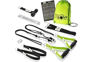 ‎BODYCROSS Premium Sling Trainer Complete Set, Made in Germany, Tested and Certified, 2 Sling Trainers in Strength Training Set with Pulley, Door Anchor, Attachment for Home and Outdoor Use