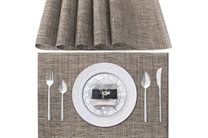 Poligono Zmywalne Podkładki Stołowe, zestaw 6 sztuk PVC Podkładki Śniadaniowe, Antypoślizgowe, Odporne na Ciepło, Do Stołu Kuchennego, brązowy