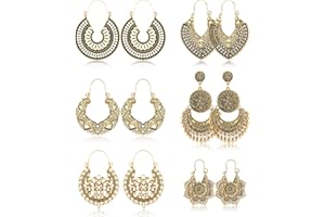 Finrezio 6 Pares Pendientes Colgantes Bohemios Vintage Estilo Nacional Boho Pendientes Llamativos Con Cuentas De Pétalos Huecos Para Mujeres Niñas Joyas De Oro Hipoalergénicas