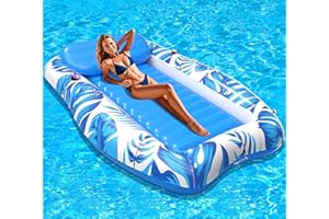 DeeprBling Luftmatratze Pool Erwachsene, Große Luftmatratze Wasser mit Aufblasbare Kissen, Getränkehalter & Telefonhalter, Aufblasbarer Sonnenpool, Verdickte Pool Matratze Erwachsene zum Sonnenbaden