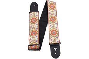 P PERRI'S LEATHERS LTD. Perri's Leathers Ltd. - Correa de guitarra - Nylon - Jacquard - Rosas y Calaveras - Beige - Ajustable - Para guitarras acústicas/bajas/eléctricas - Fabricada en Canadá (TWS-7141)