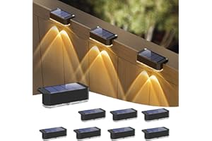 Peasur 8 Pack Solar Fence Lights Outdoor Garden, Solar Powered Step Light, Waterproof LED Deck Lights for Stairs Railing Yard Outside (Warm White)