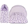 Babloo Baby Bed New Born Baby Bedding Set | Mosquito Net | Sleeping Bag | Mattress | Carry Bag | Essentials Combo | Cotton | Infants | Boys & Girls | Beds | Cot Mattresses (0-6 Months, Purple)
