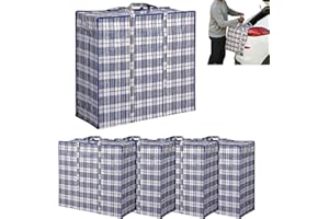 BHB Jumbo Aufbewahrungstasche XXL 140L Kariert mit Reißverschluss – Verstautasche Bigbag PP-Gewebe Faltbar Wasserabweisend Reißfest – Kleidung Bettdecke Kissen Umzug Lager Reise Camping (Blau, 5er Set)