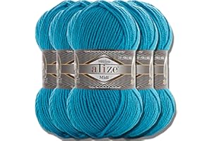 ‎HOBBY YARN Alize 5 x 100g Superlana Midi Türkische Premium Wolle Baumwolle und Acryl Uni Handstrickgarne | Yarn | Garn | Strickgarn Einfarbig Baby zum Häkeln Stricken Kleidung Schals (Turquoise | 484)
