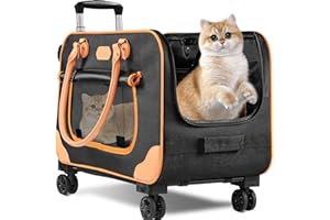 ELEMAKE Fahrbarer Tierträger mit Teleskopstiel, Träger Faltbare Haustier Rucksack Katzentasche Transportbox mit Rädern Katze Hund Träger hunderucksack bis 38LBS