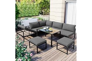 Laxnb Garden Furniture Set, Garden Lounge Furniture, Balcony Furniture, 6-7 Seater Seating Set with Dining Table and Stool, Sofa Set with Adjustable Reclining Function and Cushion, Garden Lounge