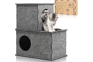 GBWAYS Cuccia Gatto Interno Chiusa in Materiale Fonoassorbente Facile Montaggio Smontaggio,Casetta per Gatti Ideale per Relax Gatti, Tiragraffi,Studiata per Gioco Gatto con Tunnel per Gatti Unica di Design