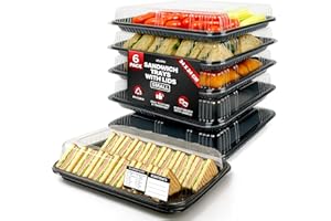 EBAKE 6 Pack Sandwich Platter Trays with Lids – Reusable Catering Food Trays for Parties, Buffets, Sushi, Sandwiches, Cake & Meal Prep (34 x 24 x 7.5 cm)