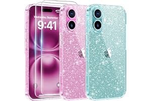 AROYI Przezroczyste etui 3 w 1 kompatybilne z iPhone 16 z 2 ochraniaczami ekranu ze szkła hartowanego, miękkie etui, odporne na zarysowania, błyszczące, damskie, dziewczęce, etui na telefon iPhone 16