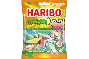 Haribo Coccodri Frizzi, Caramelle Gommose Frizzanti A Forma Di Coccodrillo, Gusto Frutta, Ideali Per Feste - 175gr