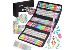 Vozuna Lot de 145 Stylos Gel de Pailletés 72 Couleurs Uniques avec Recharges et 1 Livre de coloriage pour Enfants Adultes Dessin Griffonnage Artisanat Scrapbooking