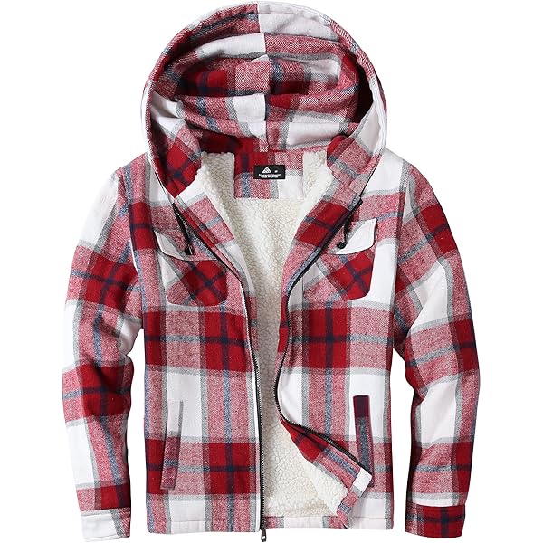 zitysport Overhemdjas Heren Overhemd Sherpa Fleece Geruit Gevoerd Hoodiejas Fleecevoering Mantel Winterjas met Zakken Flanellen Outdoor Flanellen Geruite Heren Sweatjack met Capuchon(Marine Wit M